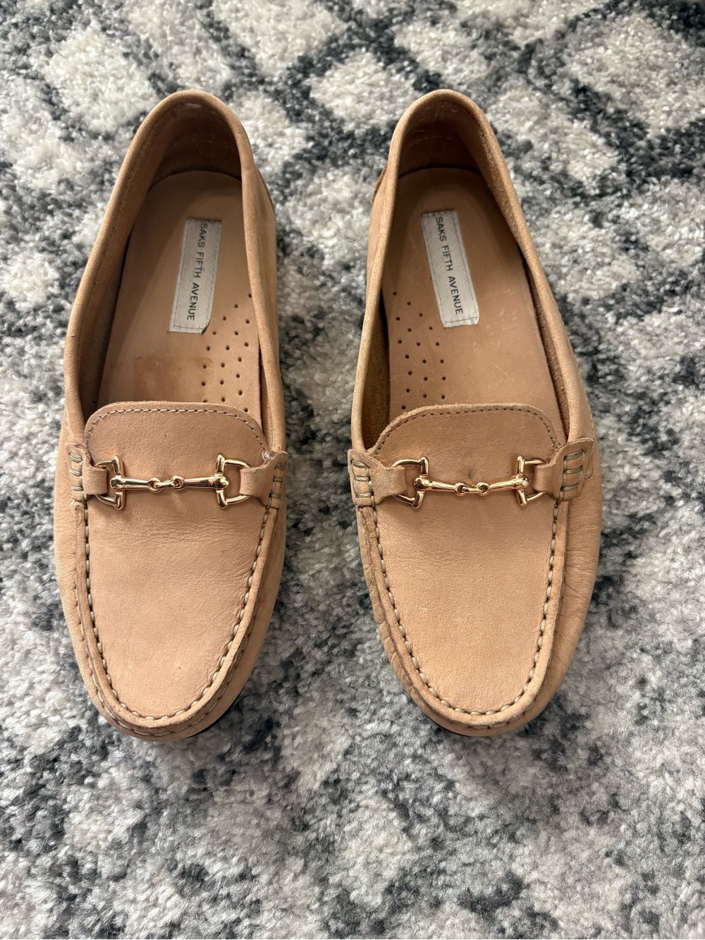 Saks Fifth Avenue Light Brown Leather Men’s Horsebit Loafers